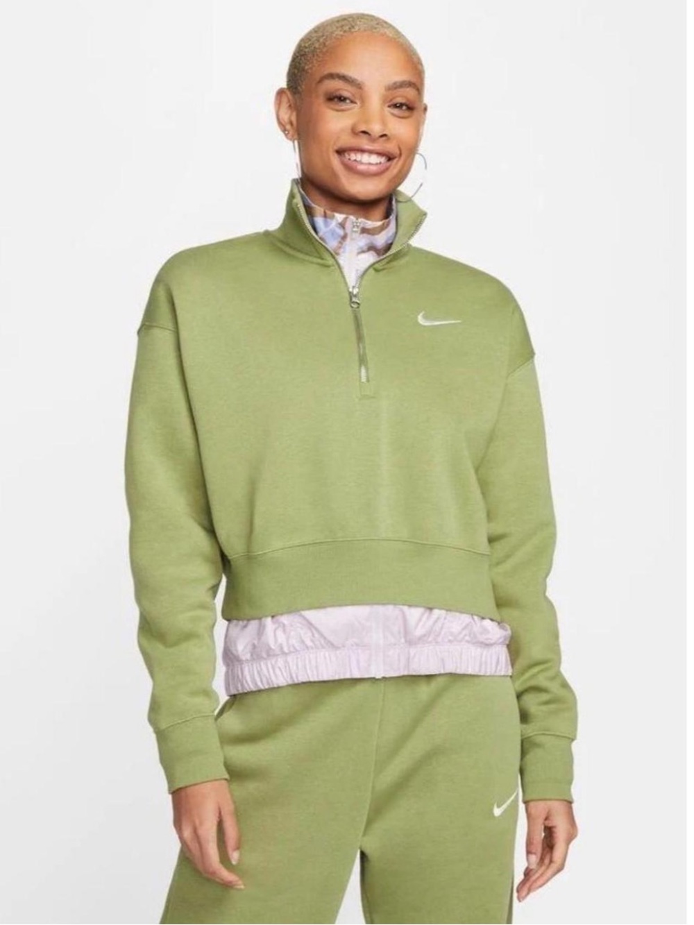 Nike Olive Green Women's Quarter-Zip Pullover Sweatshirt